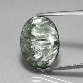 Serafinita verde natural de 8,72 ct, corte óvalo, opaco
