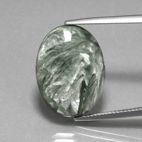 Serafinita verde natural de 10,67 ct, corte óvalo, opaco