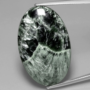 Serafinita verde natural de 28,27 ct, corte óvalo, opaco