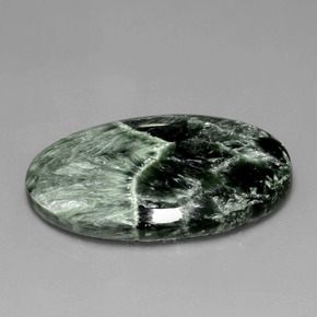 Serafinita verde natural de 28,27 ct, corte óvalo, opaco