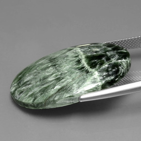 Serafinita Verde natural de 27.27 ct, Corte Óvalo, Opaco