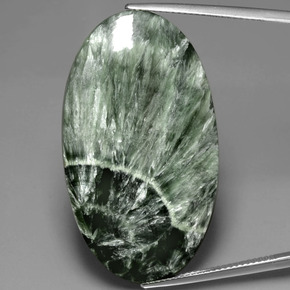 Serafinita Verde natural de 37.88 ct, Corte Óvalo, Opaco