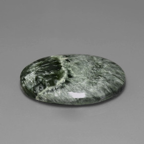 Serafinita verde natural de 25,77 ct, corte óvalo, opaco