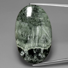 Serafinita Verde natural de 30.14 ct, Corte Óvalo, Opaco