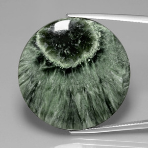Serafinita verde natural de 35,83 ct, corte redondo, opaco