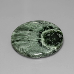 Serafinita verde natural de 35,83 ct, corte redondo, opaco