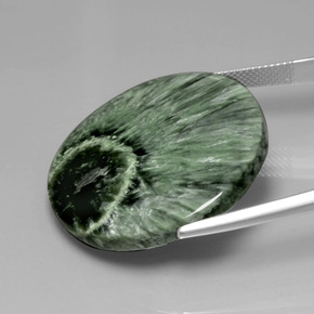 Serafinita verde natural de 35,83 ct, corte redondo, opaco