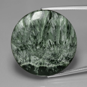 Serafinita verde natural de 36,08 ct, corte redondo, opaco