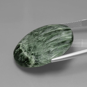 Serafinita verde natural de 36,08 ct, corte redondo, opaco