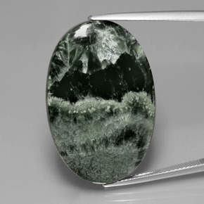 Serafinita Verde natural de 27.31 ct, Corte Óvalo, Opaco