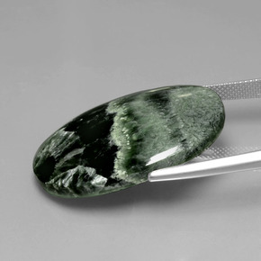 Serafinita Verde natural de 27.31 ct, Corte Óvalo, Opaco