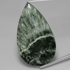 Serafinita verde natural de 31,14 ct, en forma de pera, opaco