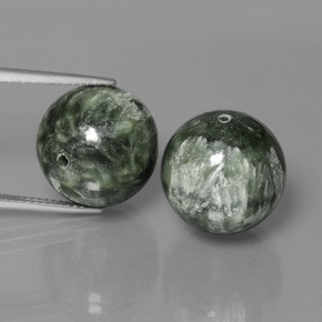 Gemas de serafinita verde natural de 39,38 ct, esfera / bola, opaco