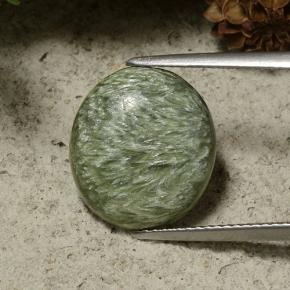 Serafinita verde natural de 5,77 ct, corte óvalo, opaco