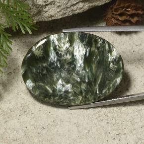 Serafinita Verde terroso natural de 35.44 ct, Corte Óvalo, Opaco