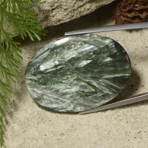 Serafinita verde natural de 29,53 ct, corte óvalo, opaco