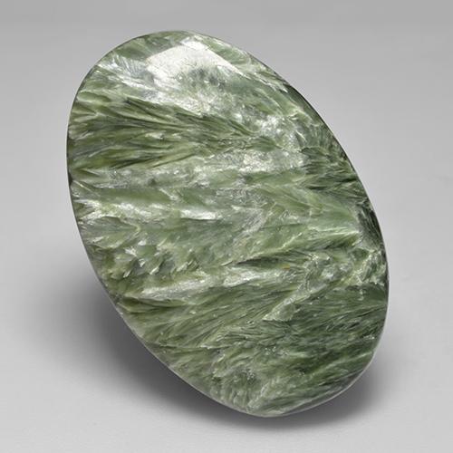 Serafinita verde natural de 32,94 ct, corte óvalo, opaco