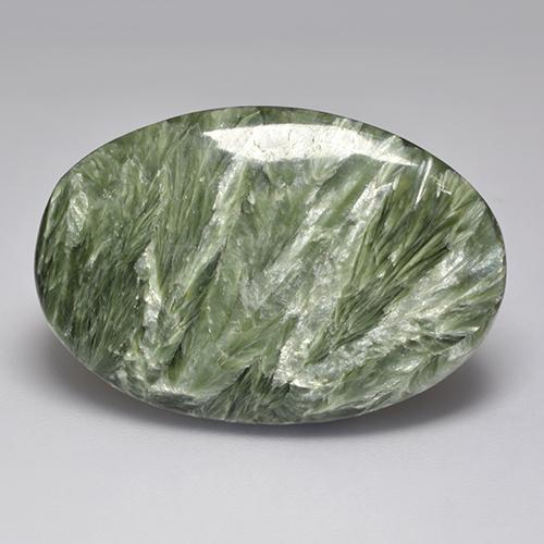 Serafinita verde natural de 32,94 ct, corte óvalo, opaco