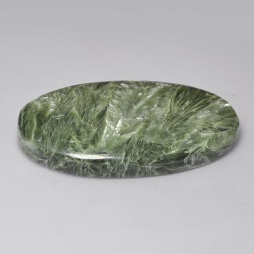 Serafinita verde natural de 32,94 ct, corte óvalo, opaco