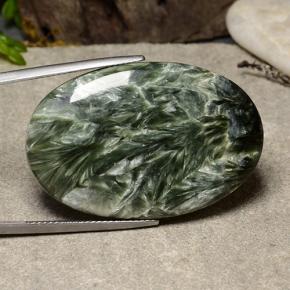 Serafinita verde natural de 39,09 ct, corte óvalo, opaco