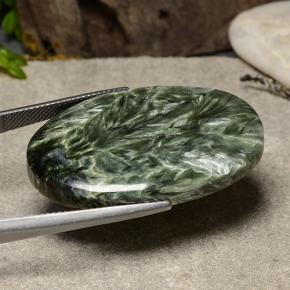 Serafinita verde natural de 39,09 ct, corte óvalo, opaco
