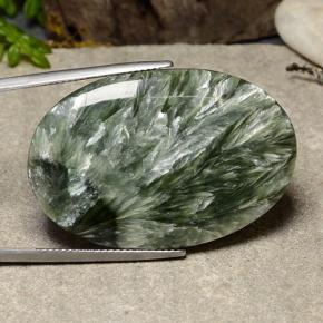 Serafinita verde natural de 38,12 ct, corte óvalo, opaco