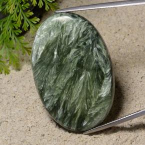 Serafinita verde natural de 42,15 ct, corte óvalo, opaco