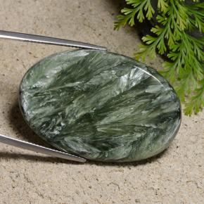 Serafinita verde natural de 42,15 ct, corte óvalo, opaco
