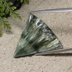 Serafinita verde natural de 13,87 ct, forma elegante, opaco