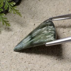 Serafinita verde natural de 13,87 ct, forma elegante, opaco