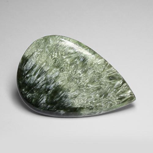 Serafinita Verde militar natural de 77.14 ct, En forma de pera, Opaco