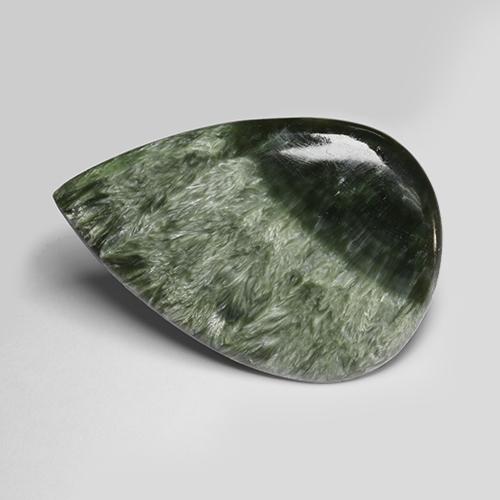 Serafinita Verde militar natural de 77.14 ct, En forma de pera, Opaco