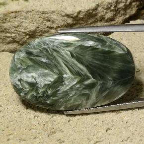 Serafinita verde natural de 32,78 ct, corte óvalo, opaco