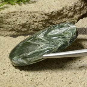 Serafinita verde natural de 32,78 ct, corte óvalo, opaco