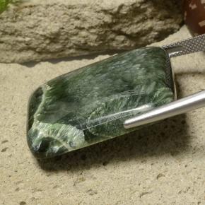 Serafinita Verde oscuro natural de 46.46 ct, Corte Cojín, Opaco