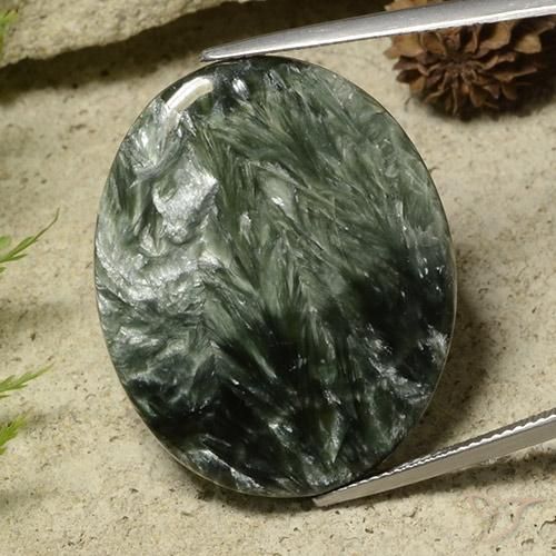 Serafinita Multicolor natural de 37.98 ct, Corte Óvalo, Opaco