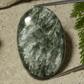 Serafinita verde natural de 55,28 ct, corte óvalo, opaco