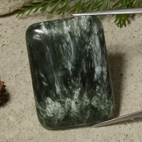 Serafinita verde natural de 48,27 ct, corte cojín, opaco