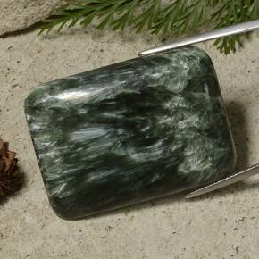 Serafinita verde natural de 48,27 ct, corte cojín, opaco