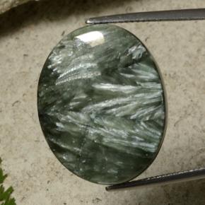 Serafinita verde natural de 21,55 ct, corte óvalo, opaco