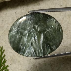 Serafinita verde natural de 21,55 ct, corte óvalo, opaco