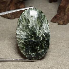 Serafinita verde natural de 46,22 ct, corte óvalo, opaco