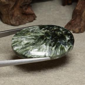 Serafinita verde natural de 46,22 ct, corte óvalo, opaco