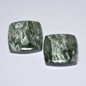Gemas de serafinita verde natural de 23,85 ct, corte cojín, opaco