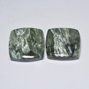 Gemas de serafinita verde natural de 23,85 ct, corte cojín, opaco