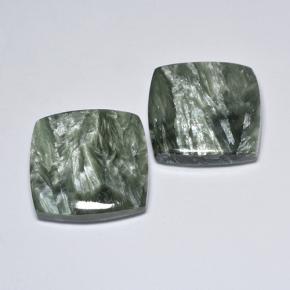 Gemas de serafinita verde natural de 23,85 ct, corte cojín, opaco