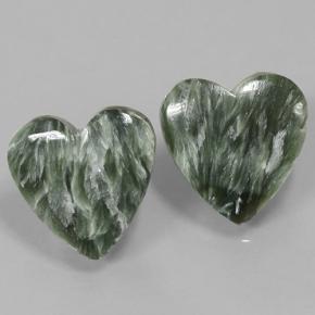 Gemas de serafinita verde natural de 14,61 ct, forma de corazón, opaco