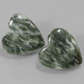 Gemas de serafinita verde natural de 14,61 ct, forma de corazón, opaco