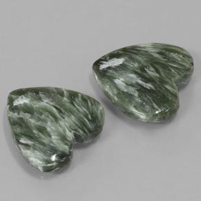 Gemas de serafinita verde natural de 14,61 ct, forma de corazón, opaco