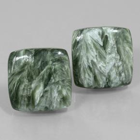 Gemas de Serafinita Verde medio natural de 24.45 ct, Corte Cojín, Opaco